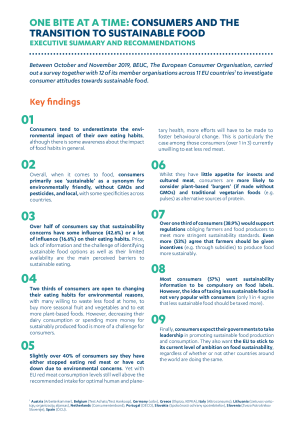 One Bite at a Time: Consumers and the Transition to Sustainable Food | Zusammenfassung Verbraucherbefragung BEUC | 03.06.2020