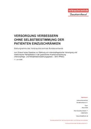 Intensivpflege- und Rehabilitationsstärkungsgesetz | Stellungnahme vzbv | 11. Juni 2020