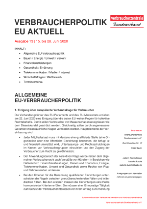 Newsletter Verbraucherpolitik EU aktuell 13/2020