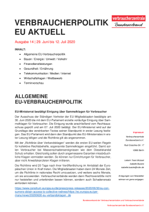 Newsletter Verbraucherpolitik EU aktuell 14/2020