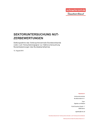 Sektoruntersuchung Nutzerbewertungen | Stellungnahme des vzbv | 13. August 2020