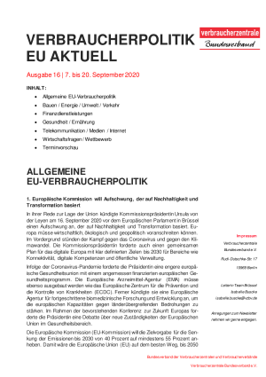 Newsletter Verbraucherpolitik EU aktuell 16/2020