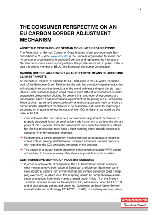 The Consumer Perspective in an EU Carbon Border Adjustment Mechanism | Position paper of the Federation of German Consumer Organisations (vzbv)