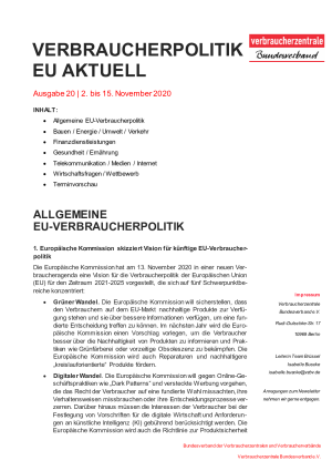 Newsletter Verbraucherpolitik EU aktuell 20/2020