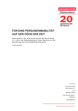 Für eine Personenmobilität auf der Höhe der Zeit | Stellungnahme des vzbv zum Entwurf eines Gesetzes zur Modernisierung des Personenbeförderungsrechts | Februar 2021