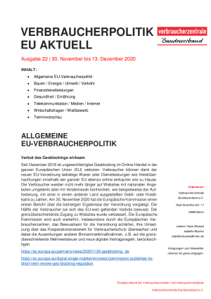 Newsletter Verbraucherpolitik EU aktuell 22/2020