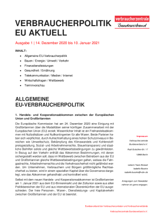 Newsletter Verbraucherpolitik EU aktuell 01/2021