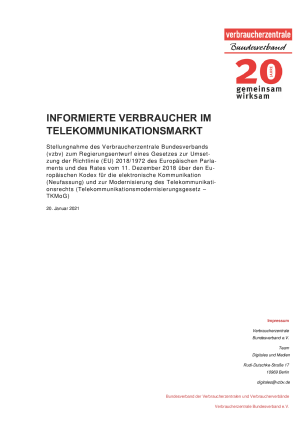 Informierte Verbraucher im Telekommunikationsmarkt | Stellungnahme des vzbv | 20.01.2021