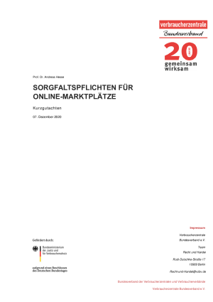 Sorgfaltspflichten für Online-Marktplätze | Kurzgutachten des vzbv | Dezember 2020