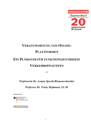 Verantwortung von Online-Plattformen |  Gutachten im Auftrag des vzbv | Februar 2021