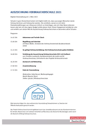 Auszeichnung Verbraucherschule 2021 | Programm | Februar 2021