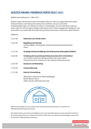 Auszeichnung Verbraucherschule 2021 | Programm | Februar 2021