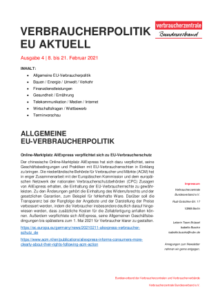 Newsletter Verbraucherpolitik EU aktuell 04/2021