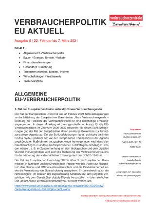 Newsletter Verbraucherpolitik EU aktuell 05/2021