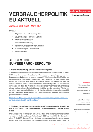 Newsletter Verbraucherpolitik EU aktuell 06/2021