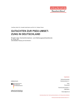 Gutachten zur PSD2-Umsetzung in Deutschland | Gutachten im Auftrag des vzbv | 28. Januar 2021