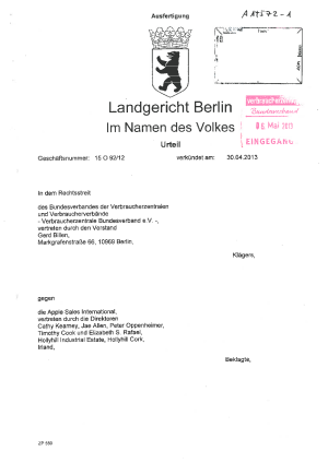 Apple, LG Berlin vom 30.04.2013