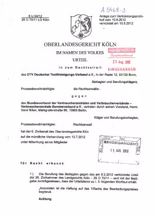 DTV, OLG Köln vom 10.08.2012