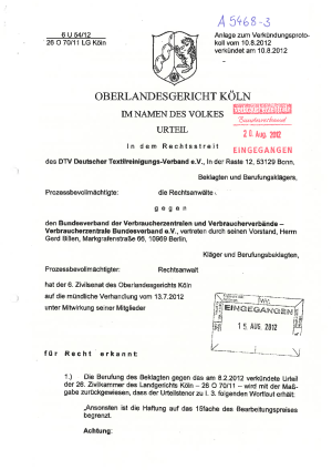 DTV, OLG Köln vom 10.08.2012