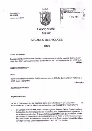 Heimverträge, LG Mainz vom 31.05.2013