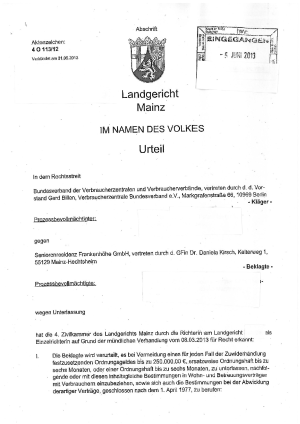 Heimverträge, LG Mainz vom 31.05.2013