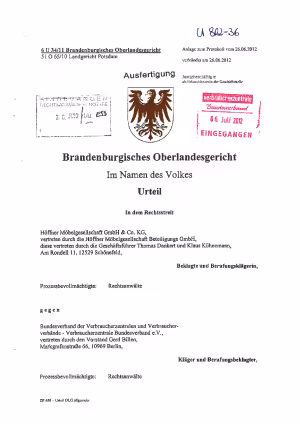 Höffner, OLG Brandenburg vom 26.06.2012