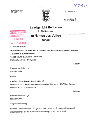 Kaufland, LG Heilbronn vom 12.01.2012