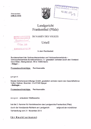 Maxda, LG Frankenthal vom 21.11.2013