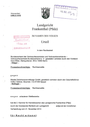 Maxda, LG Frankenthal vom 21.11.2013