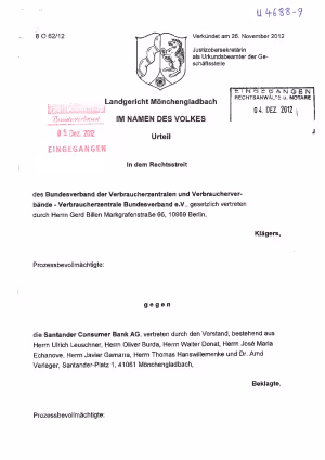 Santander, LG Mönchengladbach vom 26.11.2012