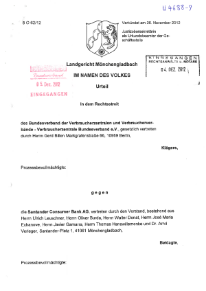 Santander, LG Mönchengladbach vom 26.11.2012