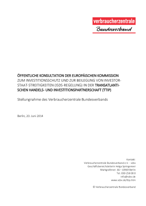 Öffentliche Konsultation der EU zum Investitionsschutz bei TTIP | Stellungnahme des vzbv | 20. Juni 2014