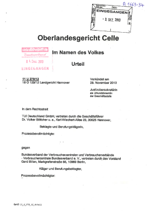 TUI, OLG Celle vom 28.11.2013 