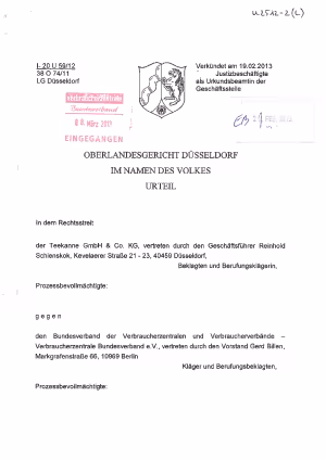 Teekanne, OLG Düsseldorf vom 19.02.2013