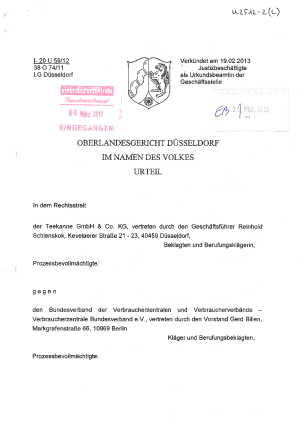 Teekanne, OLG Düsseldorf vom 19.02.2013