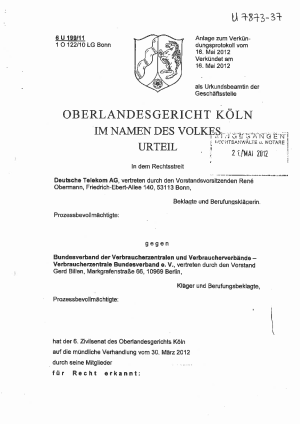 Telekom, OLG Köln vom 16.05.2012