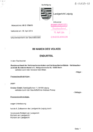 Unister, LG Leipzig vom 8.04.2014