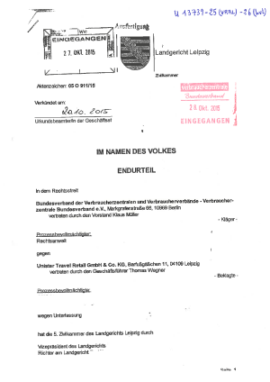 Unister Travel Retail | Irreführende Warnhinweise | Urteil LG Leipzig vom 20.10.2015 (Az. 05 O 911/15)