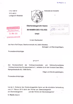 Urteil des OLG Hamm vom 21.02.2013 