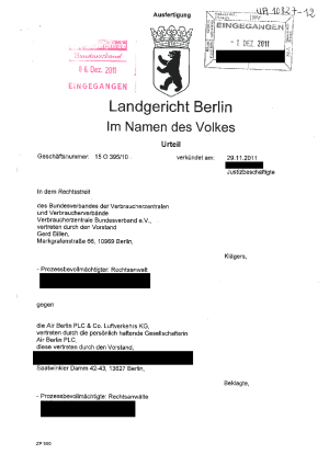 Air Berlin, LG Berlin vom 29.11.2011 (15 O 395/10), nicht rechtskräftig
