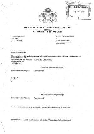 Callmobile, Urteil des Hanseatischen OLG vom 25.06.2008