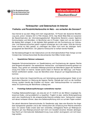 Datenschutz - Fünf-Punkte-Katalog von vzbv und BfDI 2010