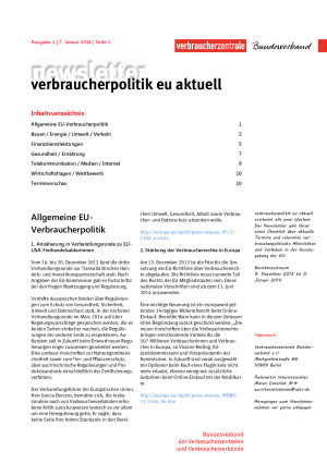 Newsletter Verbraucherpolitik EU aktuell 1/2014