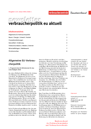 Newsletter Verbraucherpolitik EU aktuell 2/2014 