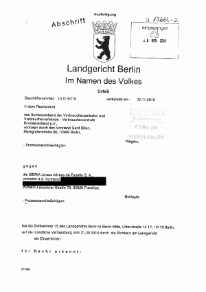 Urteil des Landgerichts Berlin | Az. 15 O 41/10