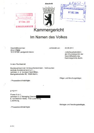iTunes, KG Berlin vom 22.09.2011