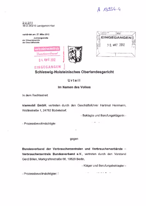 Klarmobil, OLG Schleswig Holstein vom 27.03.2012