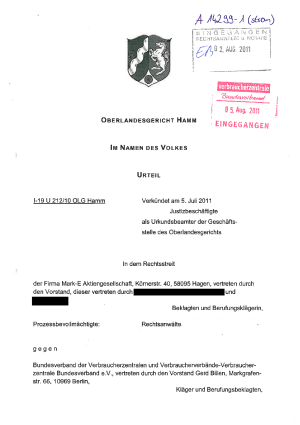 Mark-E, Urteil des OLG Hamm vom 5.07.2011