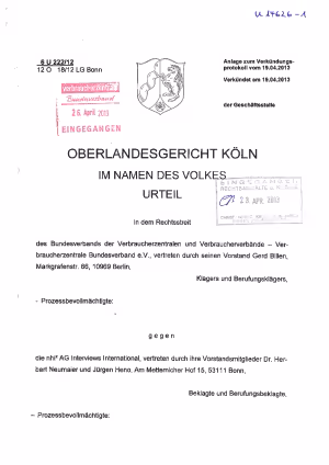 nhi2, Urteil des OLG Köln vom 19.04.2013