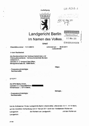 OPM, LG Berlin vom 8.02.2011